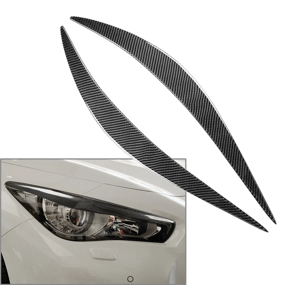 2Pcs Carbon Fiber Car Headlight Eyebrows Eyelids Cover Trim For Infiniti Q50 Q60 2014 2015 2016 2017 2018 2019 2020 2021 2022