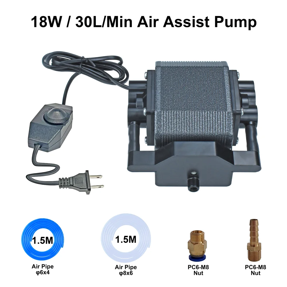 

Air Compressor for CNC Laser Engraving Cutting Machines 18W 110V 220V Air Assist Pump for Engraver Cutter Adjustable Airflow 30L