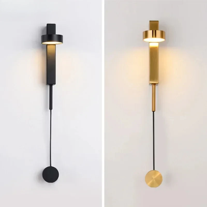 Dimmable Swing Arm Wall Lamp, Nordic Black Gold LED Bedside Sconce, Modern Adjustable Reading Light for Bedroom Living Room