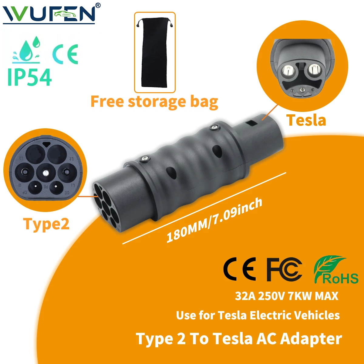 شاحن WUFEN 32A NACS GBT EV GBT إلى Type1/Type2/Tesla محول تسلا إلى GBT/Type1/Type2 موصل Type1 إلى GBT مركبة كهربية