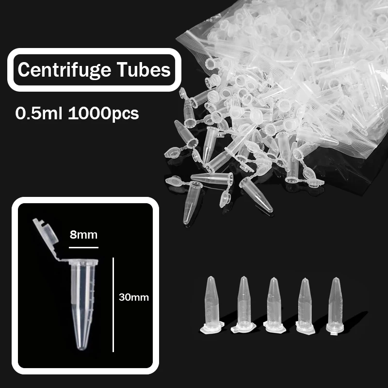 1000pcs 0.5ML Transparent Plastic Test Tube Centrifuge Management Unit Container Lid for Lab Samples School Stationery