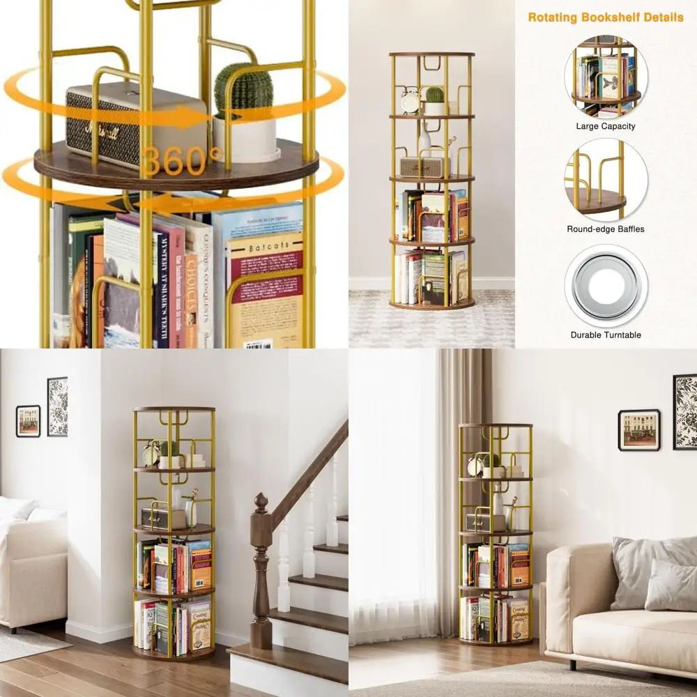 

Золотой металлический вращающийся на 360 градусов 4-х уровневый книжный шкаф для экономии места в гостиной, офисе и спальне