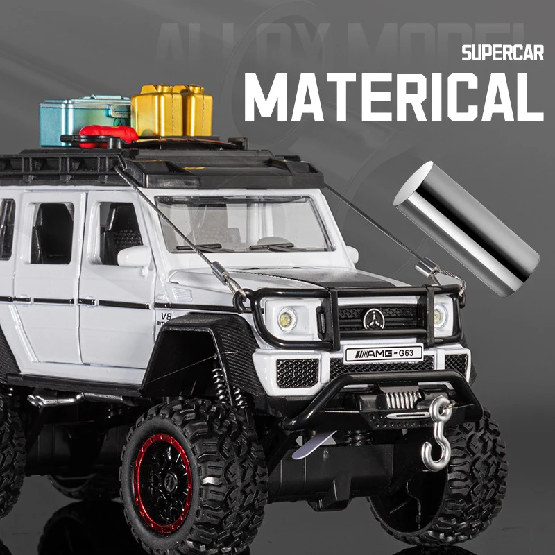 1:24 BENZ G63 6X6 édition aventure alliage modèle de voiture son et lumière retirer jouet pour enfants à collectionner cadeau d'anniversaire
