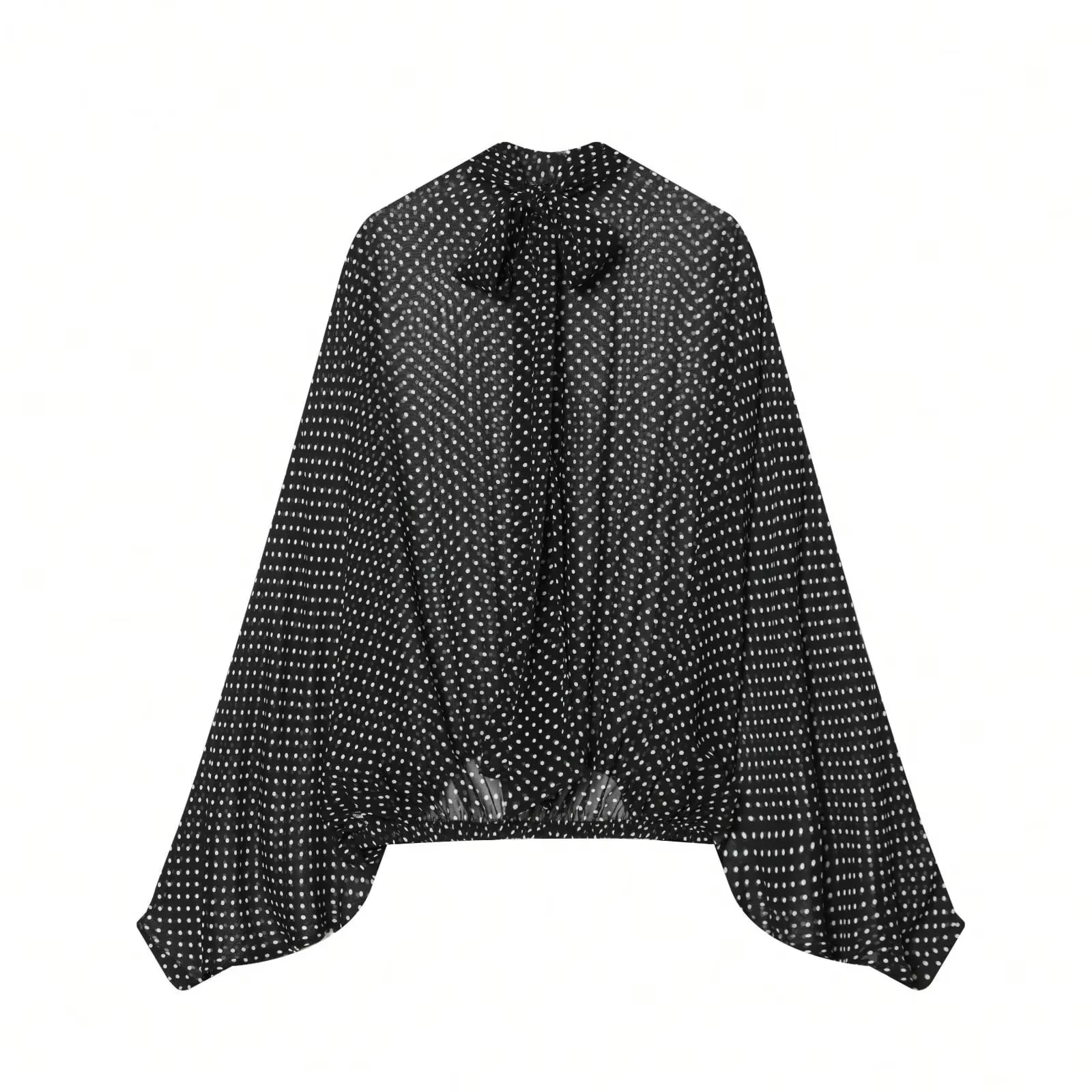 HH Damen Eleganter Polka-Dot-Print Rockanzug Langarm-Oberteil mit Schleife und Schnürung Schicker Plissierter Langer Rock 2026 Mode Streetwear – Detail 5