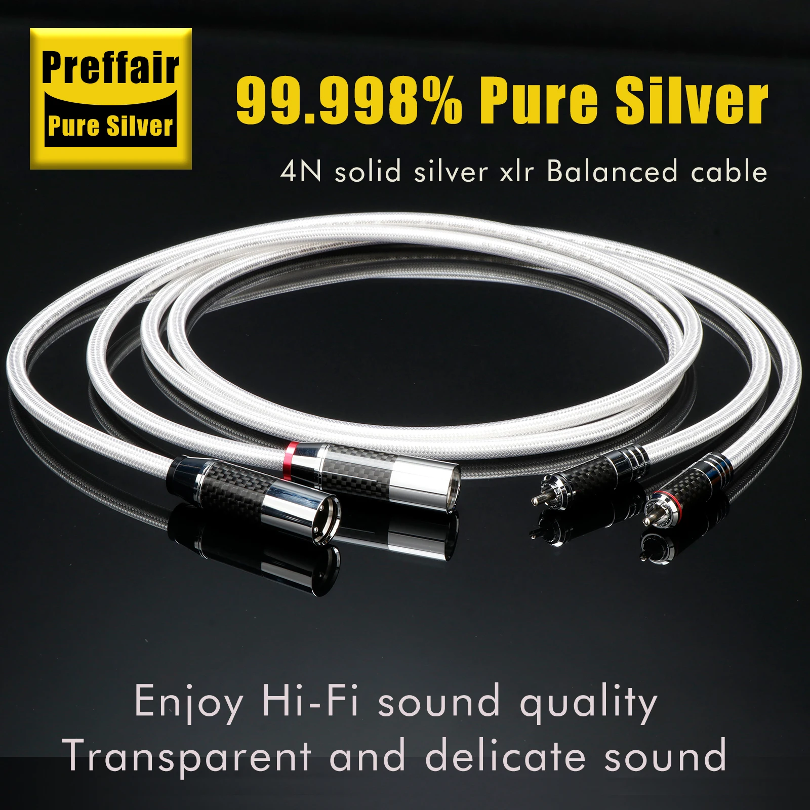 Hifi XLR Cable Pure Silver RCA to XLR Audio Cable Carbon Fiber RCA Male to XLR Male Rhodium Plated Connector for DAC