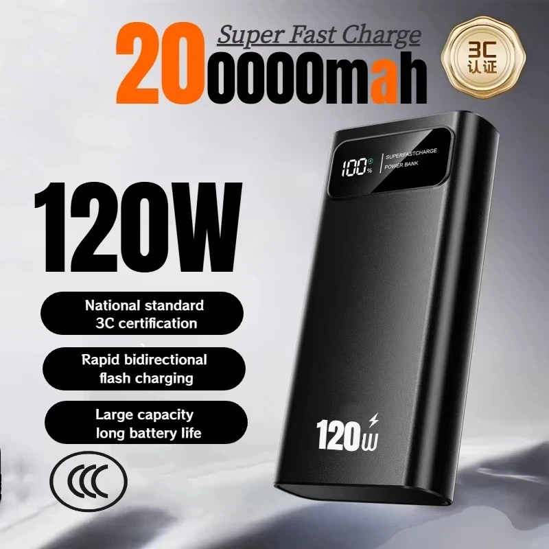 

120 Вт 200000 мАч Power Bank Супер быстрая зарядка Портативная внешняя батарея большой емкости CCC Мобильная мощность для Iphone Samsung Xiaomi