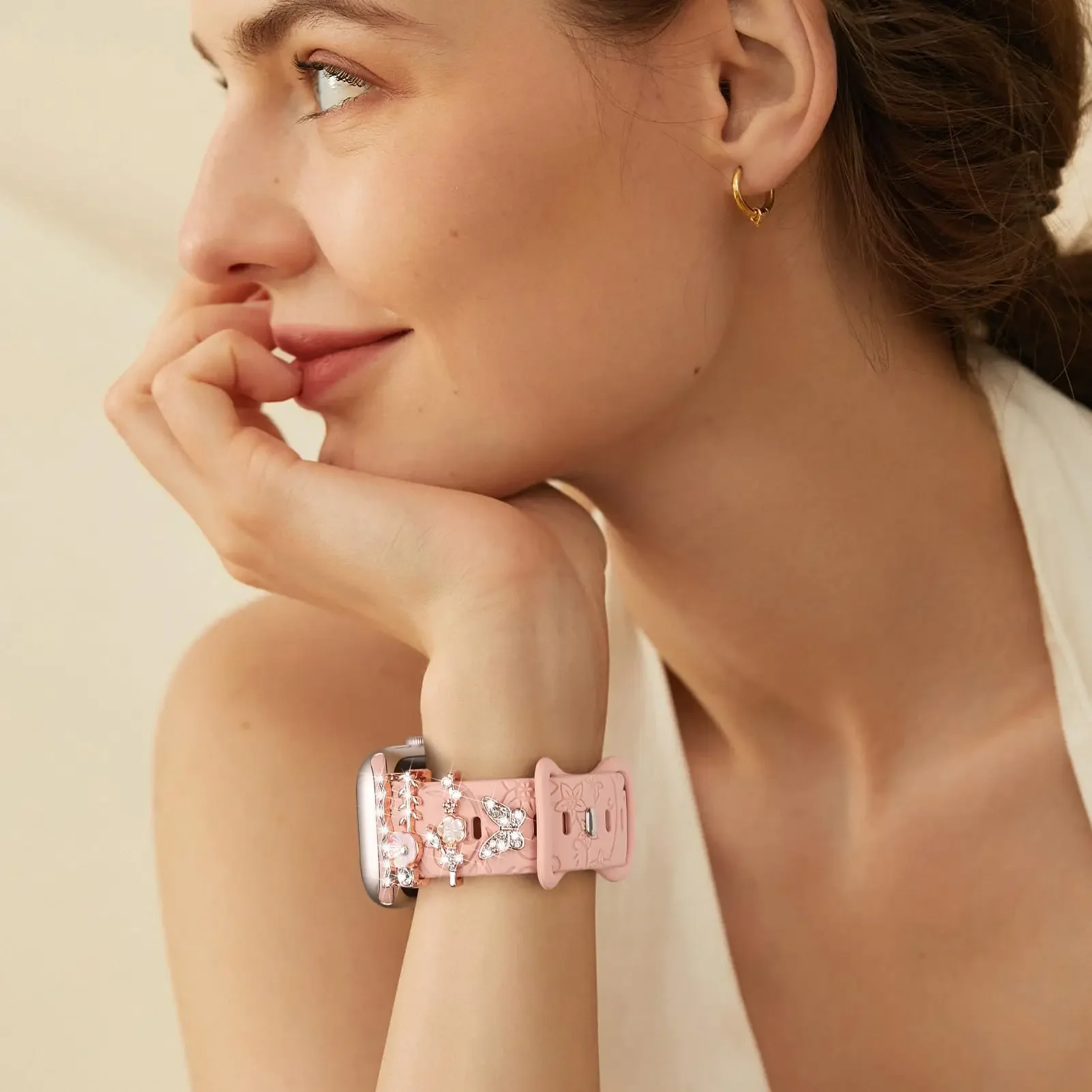 Moda pulseira de silicone decorativa para apple watch band ornamento decoração metal encantos cinta acessórios para iwatch série 10 9