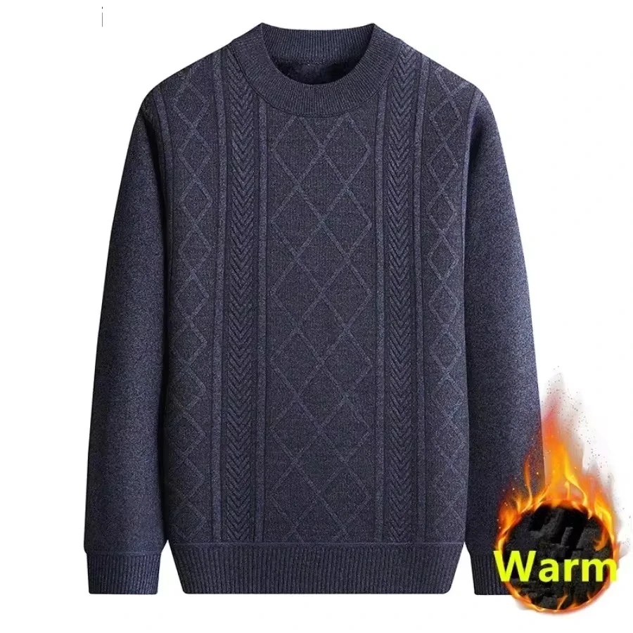 

Men's Warm Fleece Thicken Long Sleeve Sweater Tops Fashion Business Casual Versatile Loose Bottoming Knit Pullover Tops Men