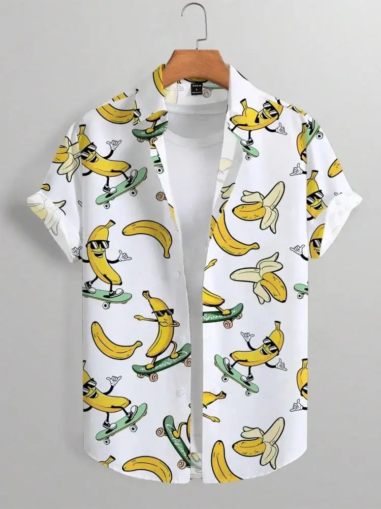 

Men's Shirt Lapel Party Shirt Men's Casual Street Short Sleeve Summer New Fashion Banana Animation 3D Print Tops Men's Clothing