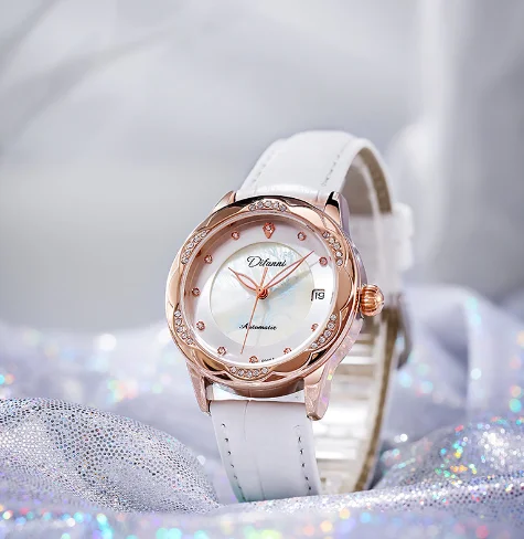 

Fully Automatic Women's Mechanical Watch Luxury Shell Luminous Surface Calf Leather Waterproof Mechanical Watch 2024 Fashion