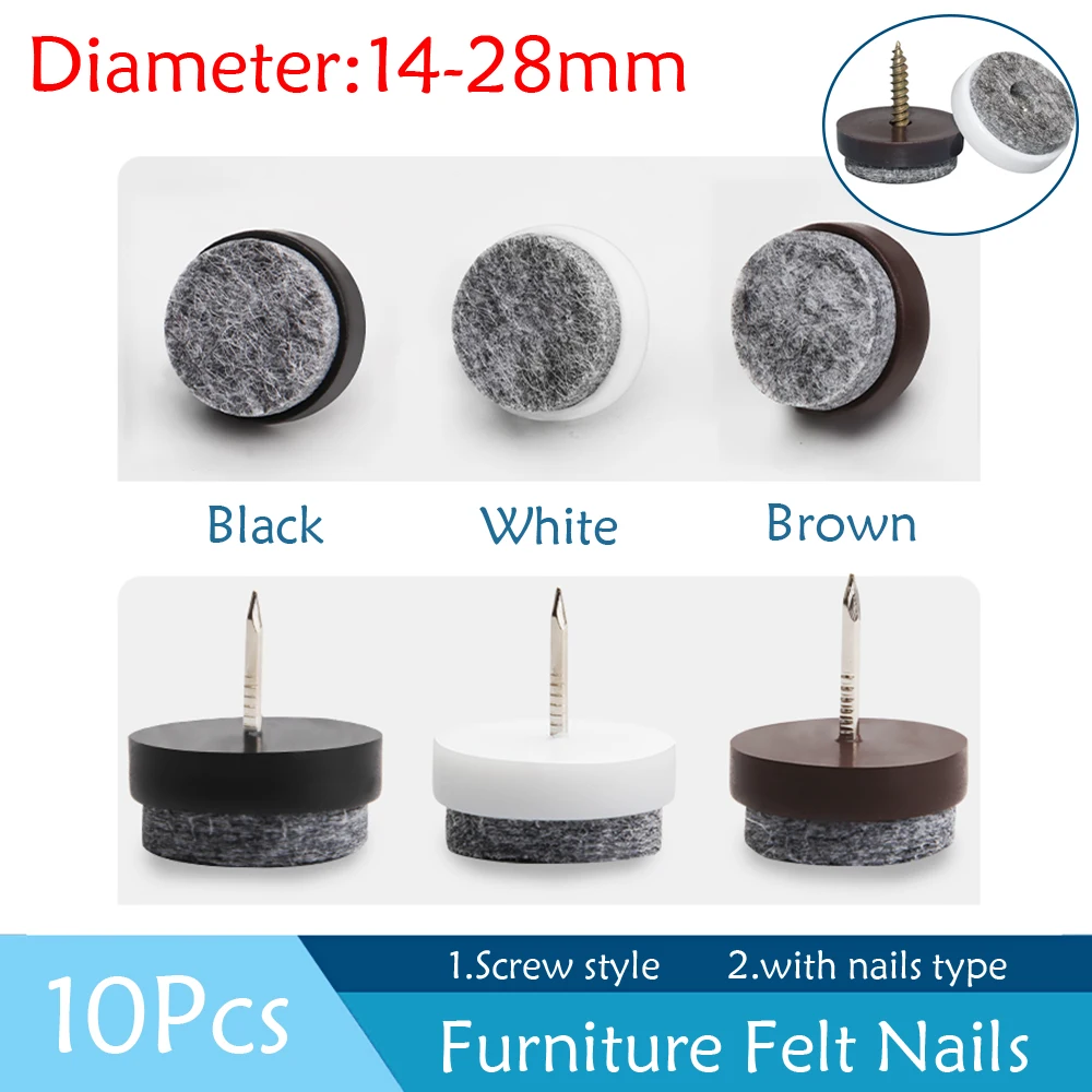 10Pcs 14mm-28mm Plastic Felt Foot Pad Skid Glide Nail Protector Furniture Chair Table Leg Wood Floor Protector Nail
