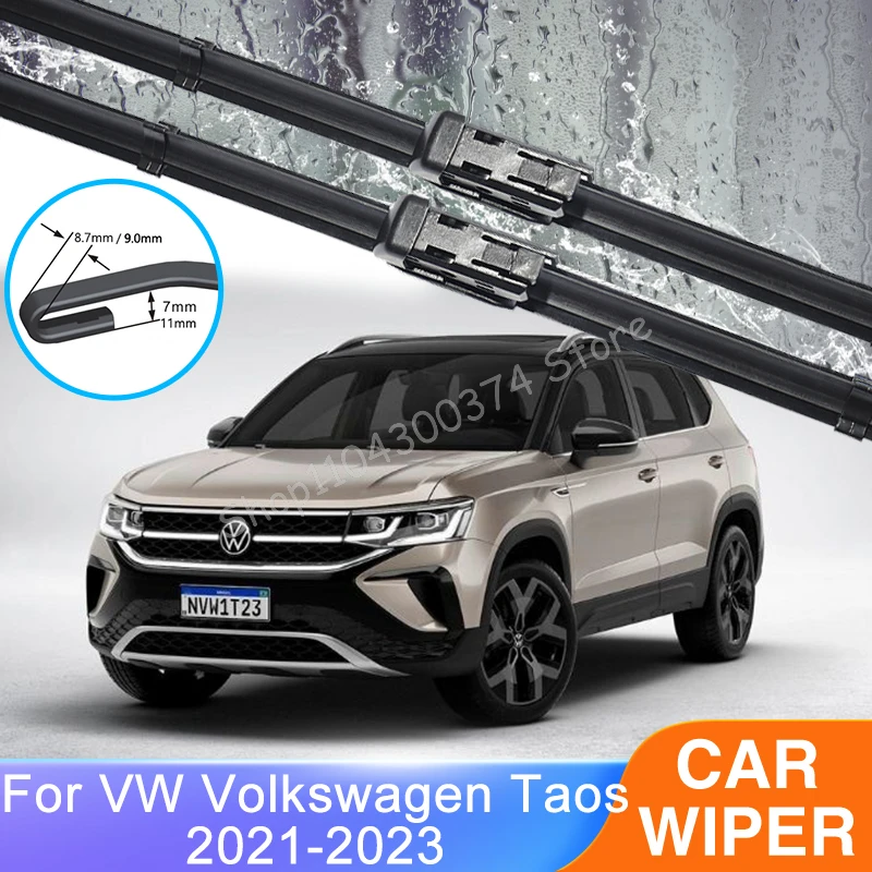 

For VW Volkswagen Taos 2021 2022 2023 Front Rear Wiper Blades Set Kit Boneless Frameless Rubber Brushes Window Car Accessories