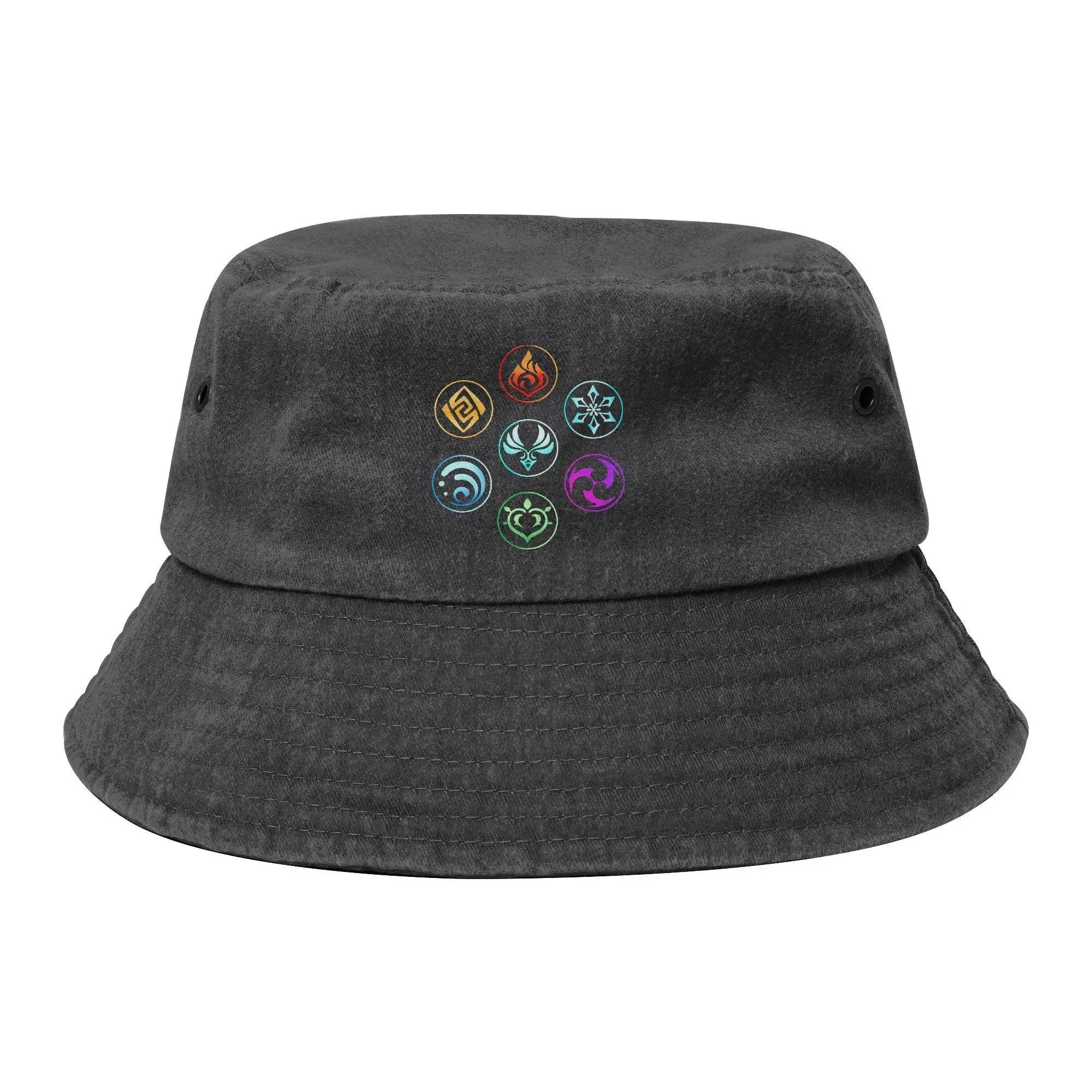 Picnic Genshin Impact Anime Elements Set Bucket Hats Unisex Distressed Cotton Sun Hat  Bob Hat Fishing Cap