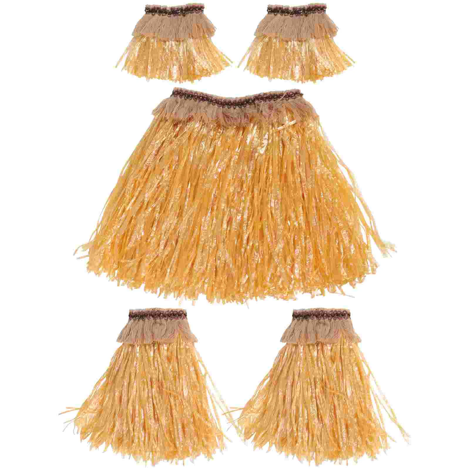 

5 Pcs Straw Color Grass Skirt Hawaiian Adult Decorations with Arm and Leg Bands Skirts for Women