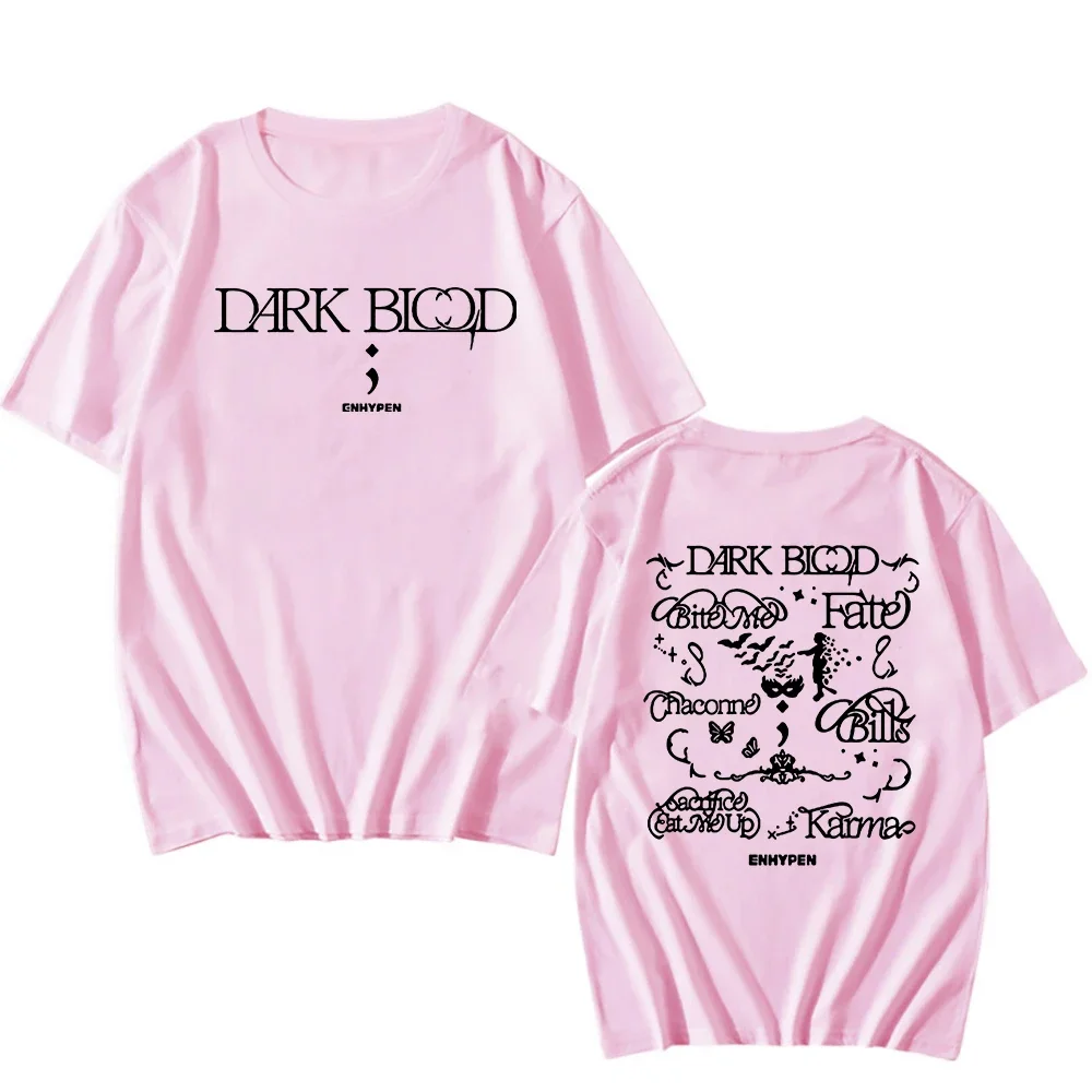 ENHYPENN-تيشيرت بأكمام قصيرة مع ألبوم دم داكن للفتيات ، تيشيرت قطني ، موضة كورية ، مروحة ، صيف ، موضة #4