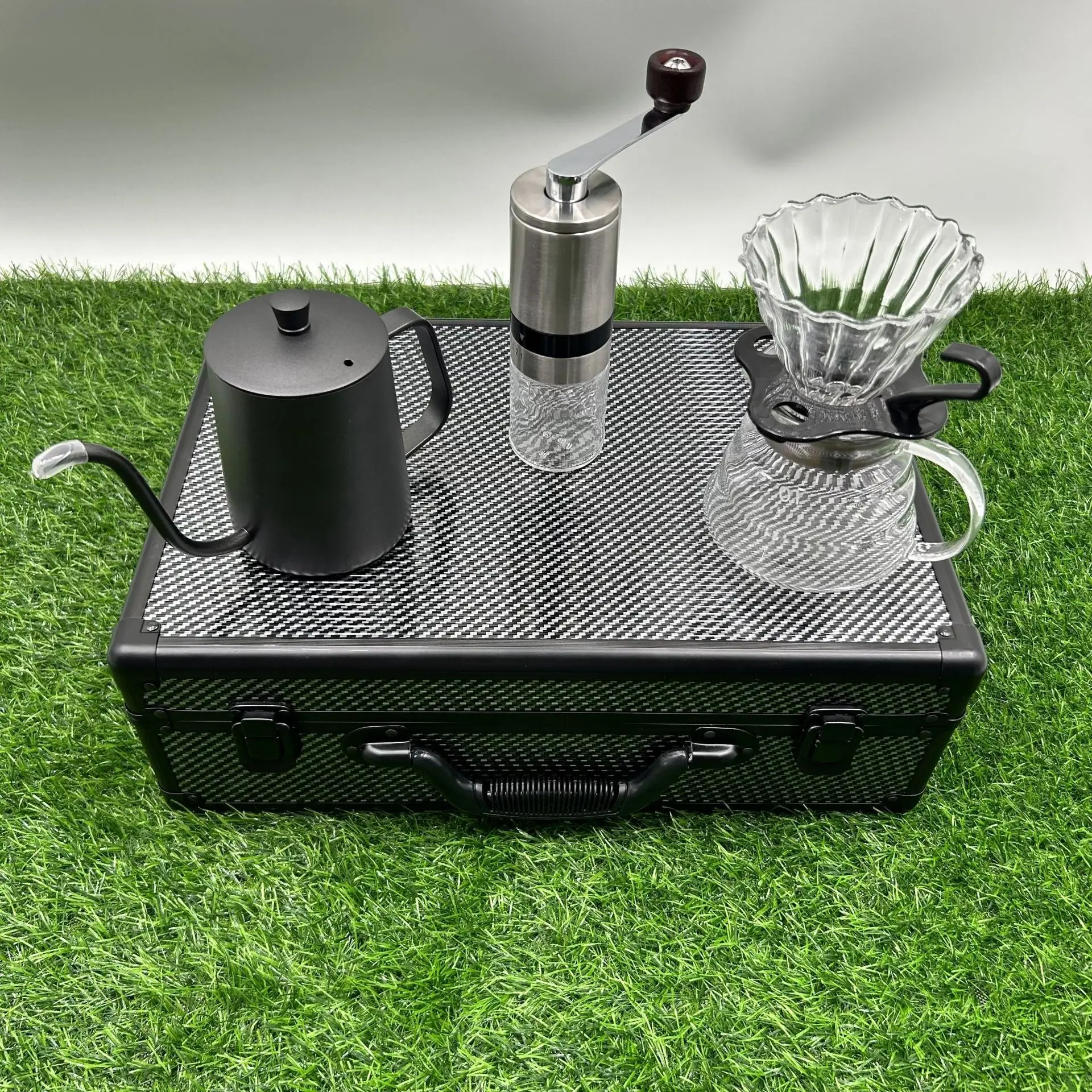 Portable Travel Pour‑Over Coffee Kit, 10‑Piece Coffee Brewing Set with Premium Aluminum Gift Box for Outdoor Camping