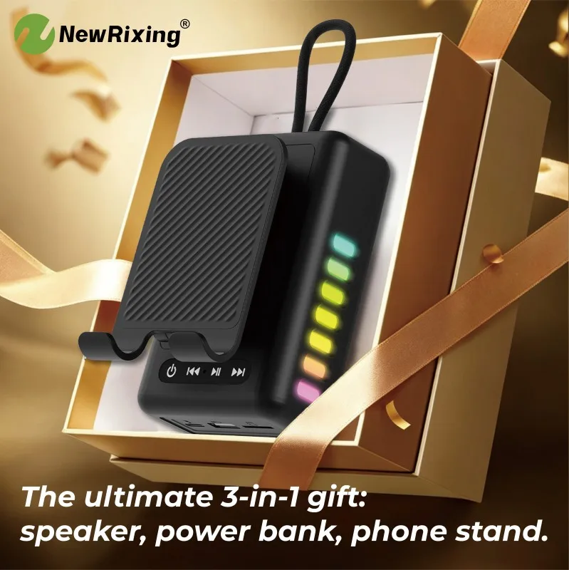 NewRixing 6W Kabellose Lautsprecher mit Telefonhalter, mobiler Powerbank, TWS, USB, TF, RGB-Beleuchtung, eingebautem Mikrofon, Freisprechfunktion. – Detail 4