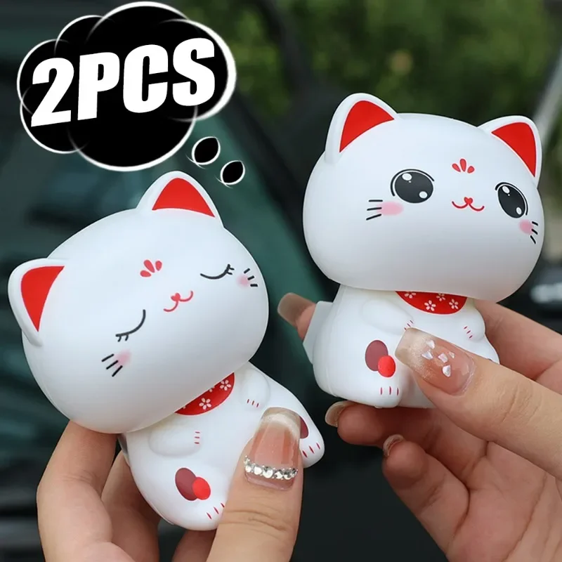 Solar Lucky Cat Car Ornaments Car Dashboard Center Console Cute Fortune Cat Nodding Ornament Car Interior Decoration Accessories