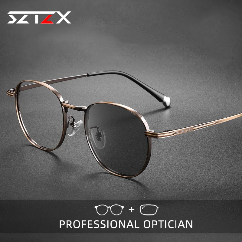 

SZTZX Fashion New Glasses Ultra Light Metal Glasses Men's and Women Retro Art Glasses Optical Photochromic Prescription eyeglass