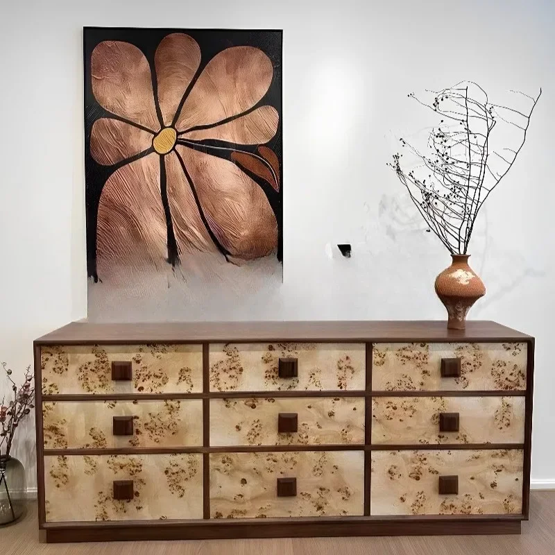 

Medieval solid wood tree tumor pattern retro 9 chest cabinet living room locker bedroom creative art combination 5 drawer cabin