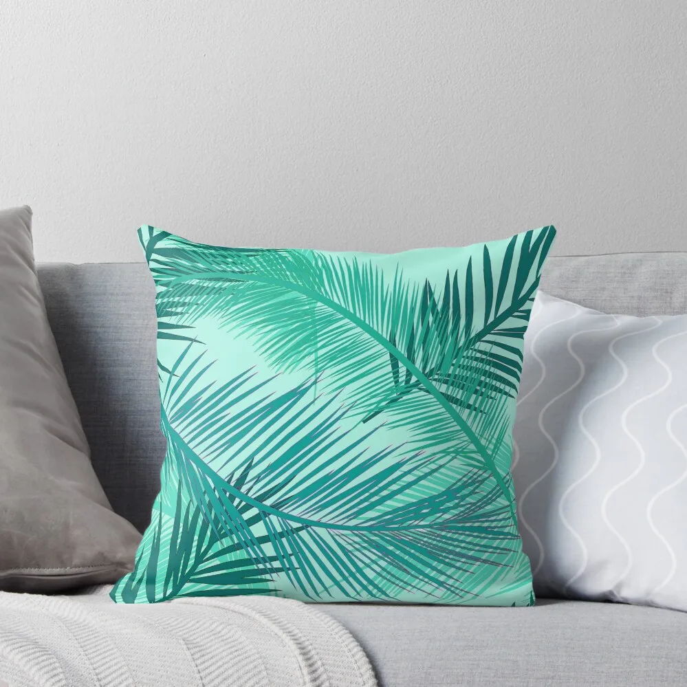 

Palm Leaf Print, Turquoise, Teal and Aqua Throw Pillow Pillows Aesthetic Christmas Cushion For Home anime girl pillow