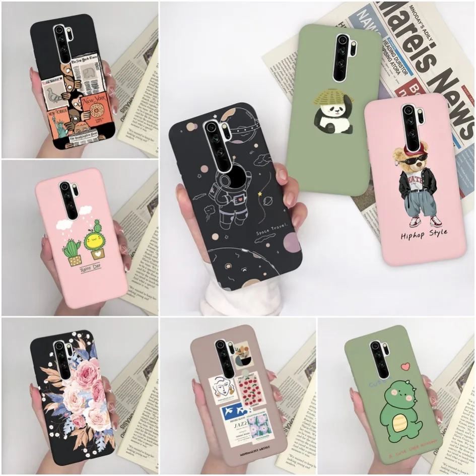 Case For Xiaomi Redmi Note8 Pro Matte Fashion Dinosaur Bear Pilot Flower Cactus Cover Coque For Redmi note 8 pro 8pro Funda Capa