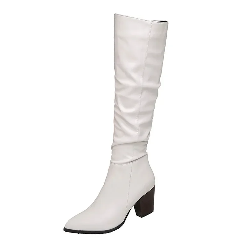 Plus Size 32-45New Brand Women Boots Thick High Heels Autumn Winter Boots Cowboy Western Knee High Boots Women Shoes