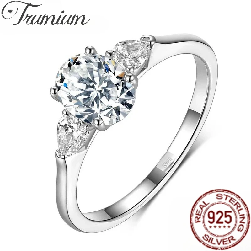 

Trumium 1.5CT Oval Cut Moissanite 925 Sterling Silver Rings for Women Plated With 18K White Gold Finger Band Wedding Jewelry