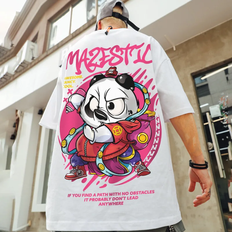 Men\'s Hip Hop Harajuku Casual T-Shirt Panda Graffiti 3D Digital Printing Shirt Street Fashion Oversized Short Sleeve Clothing