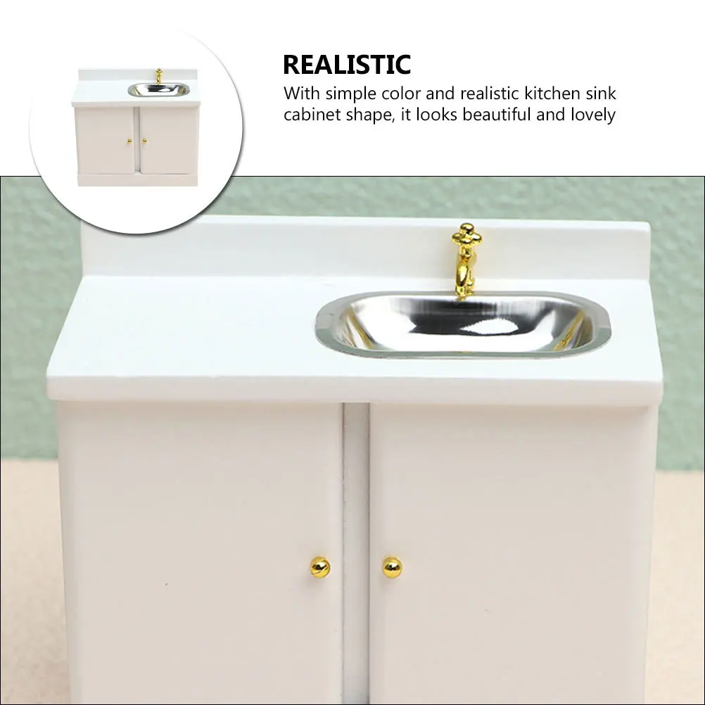 حوض مطبخ صغير بمقياس 1:12، خزانة خشبية للاستخدام الزخرفي، أثاث مصغر، تصميم واقعي، لمسة نهائية ناعمة مدمجة