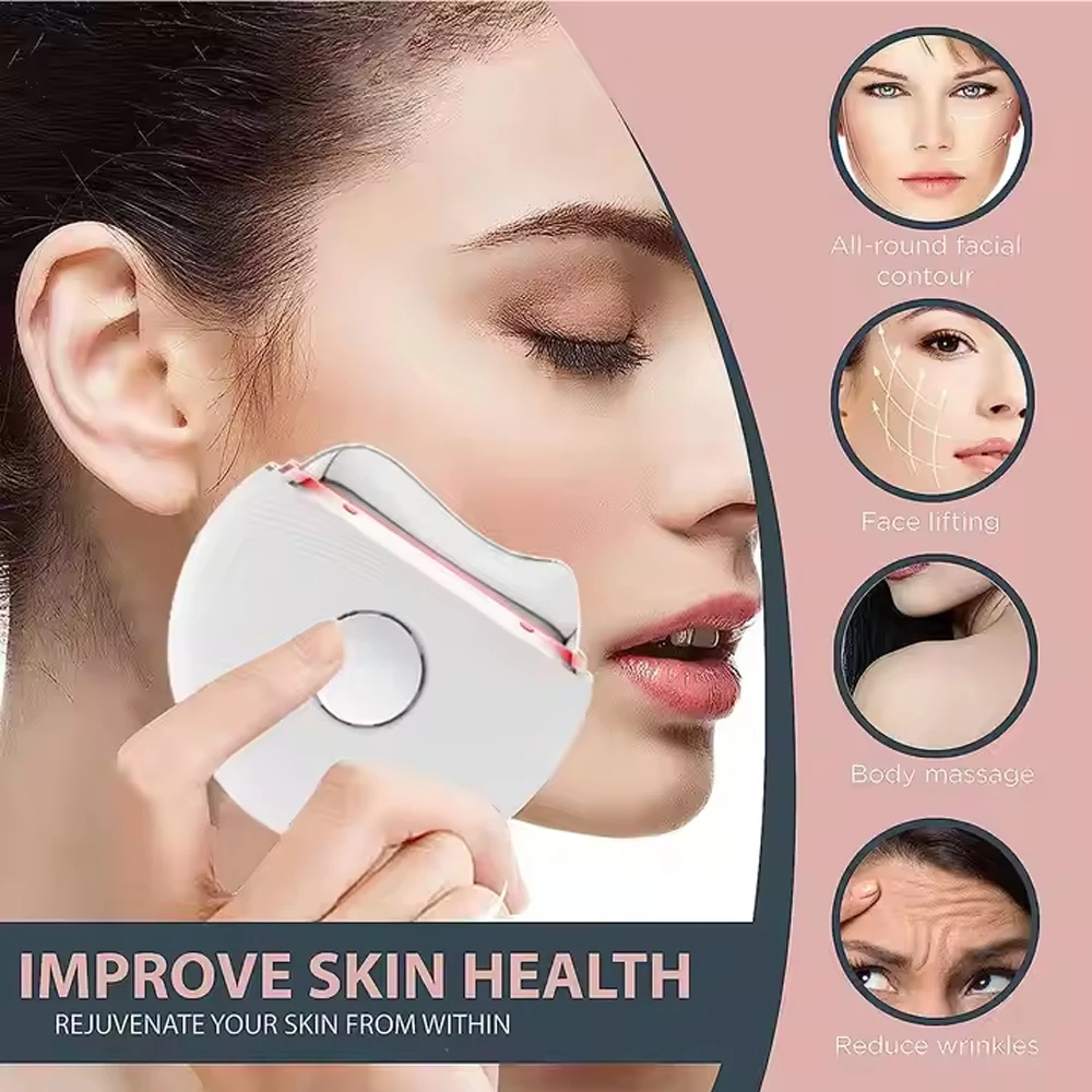 ไฟฟ้า Guasha นวด Body Scraping เย็นความร้อนการสั่นสะเทือน Face คอ Eye Massager Gua Sha Scraper EMS Face Lifting Machine
