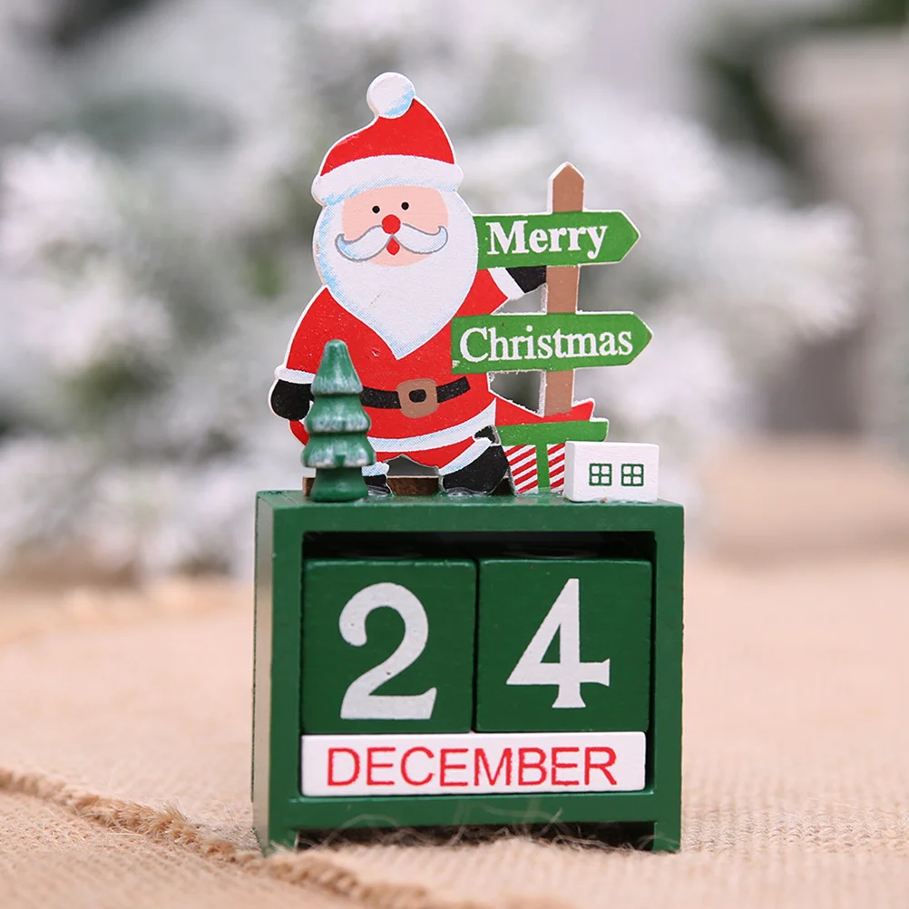 

Santa Claus Decorated Desktop Wooden Perpetual Calendar Green Friendly Desk Decoration Christmas Gift Home Office