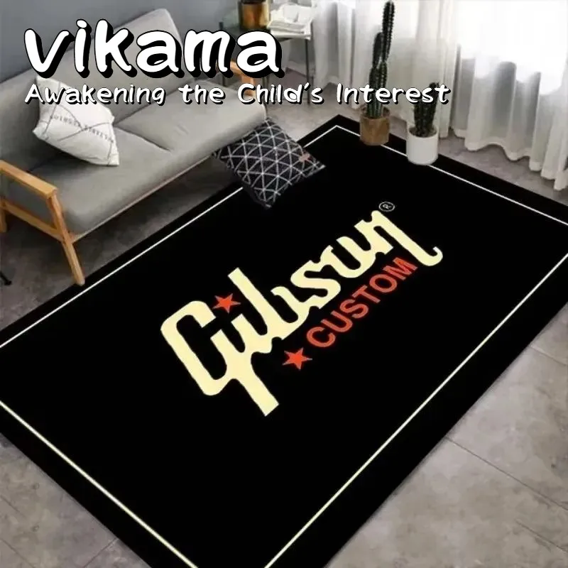 

​VIKAMA Rock Heritage Fleece Rug - Bold Gibson CUSTOM Logo & White Borders, Hypoallergenic Floor Mat for Music Lover Homes​