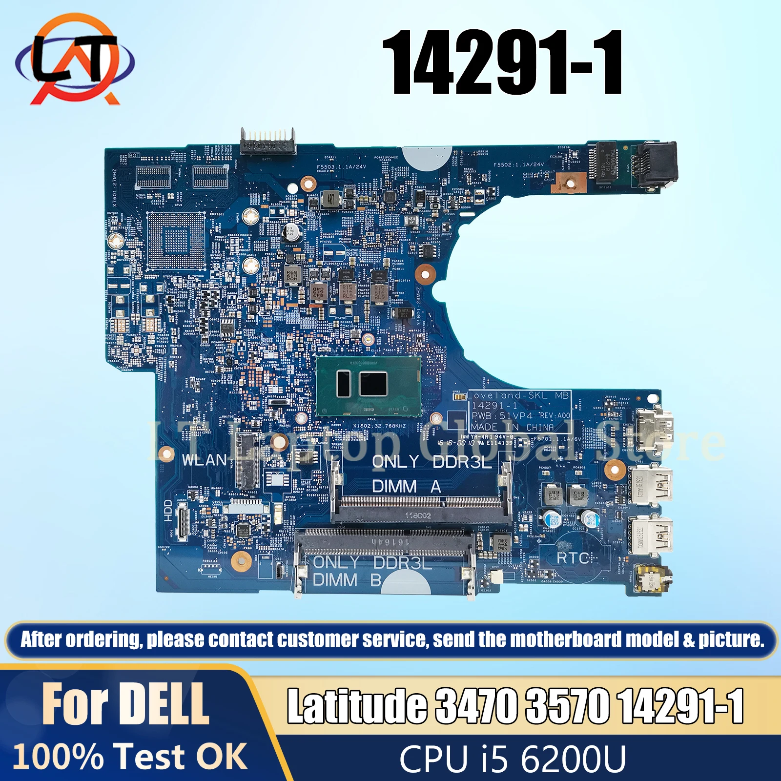 

Laptop motherboard 14291-1 for dell Latitude 3470 3570 CN-0XHXH4 XHXH4 notebook mainboard with cpu i5-6200U ddr3 100% Tested ok