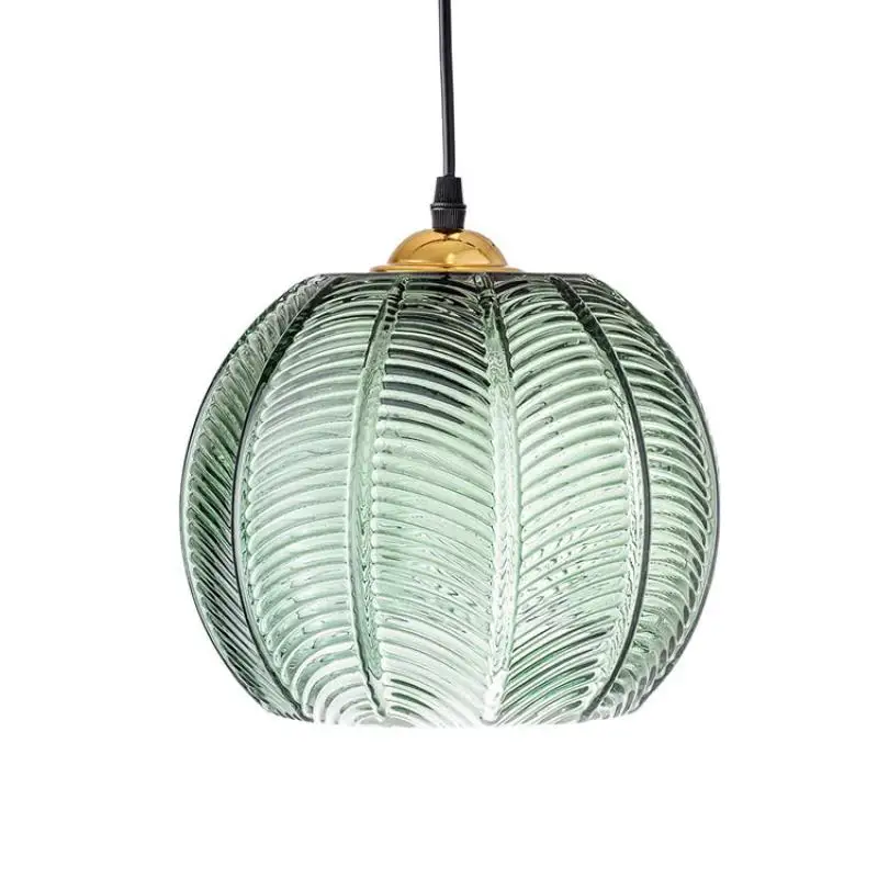 

Glass Pendant Lights Green Leaf Patterned Creative Dining Table Light Hotel Study Bedroom Lighting