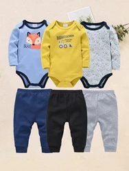 3/6 PCS Baby Clothes Newborn Bebe Boys Romper Set Long Sleeve 100% Cotton Kids Bodysuit Jumpsuit Pants Clothing 3~24M