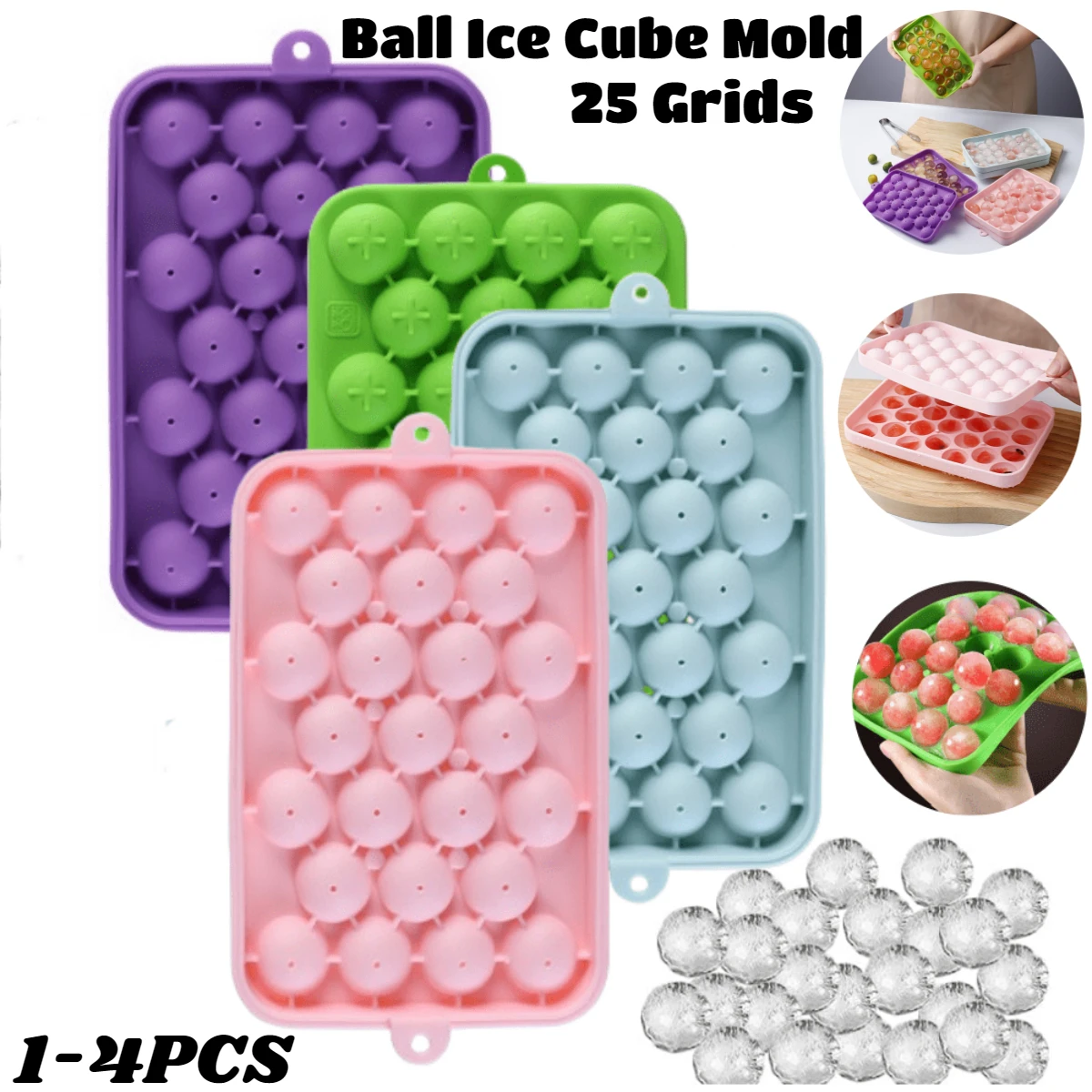 25 Grids Ball Ice Cube Mold Silicone with Cover Ice Storage Box Easy To Demould DIY Ice Ball Maker Grape Ball Handmade Soap Mold