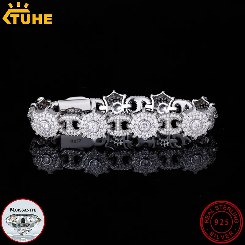 TUHE 925 Sterling Silver Moissanite  Bracelet 3mm Iced Out GRA Certified Unisex Jewelry
