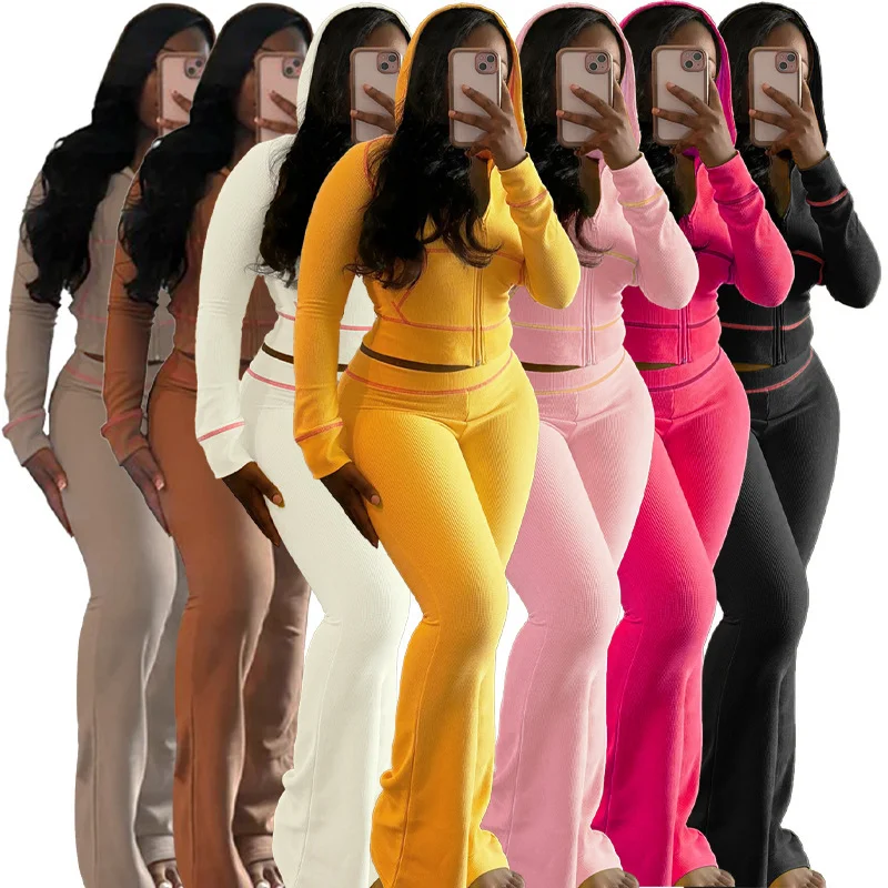 

Women's Jogging Outfit Long-Sleeved Hooded & Wide-Leg Trousers Sets Autumn Jogger Comfortable Ladies Two-Piece Suit Set