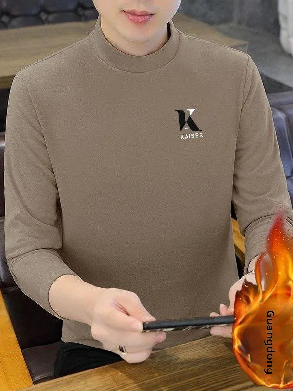 

Double-Sided Velvet Men's Long Sve T-irt Mid-Ne Base Layer irt Warm Autumn Clothes Inner f-High Ne Winter Faion