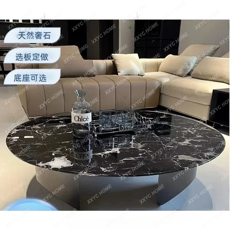 XX minimalist natural marble black rose suspended coffee table living room custom round coffee table