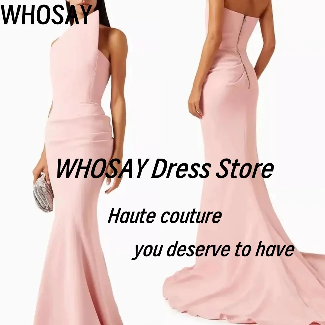 

WHOSAY Bespoke Dresses for Special Occasion Zipper Back Ruched Long Sweep Prom Dress Customized Evening Party Bride Wear Gowns