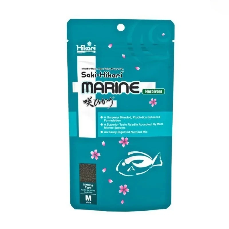 Hikari Marine Herbivore Fish Food – Probióticos Mejorados con Algas Comiendo Pescado Marino 90g