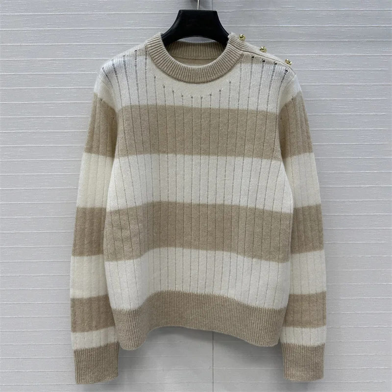 

Women's sweater New elastic knitted round neck long sleeved top for autumn 2025 Asymmetric slim fit cashmere pullover Knitwear