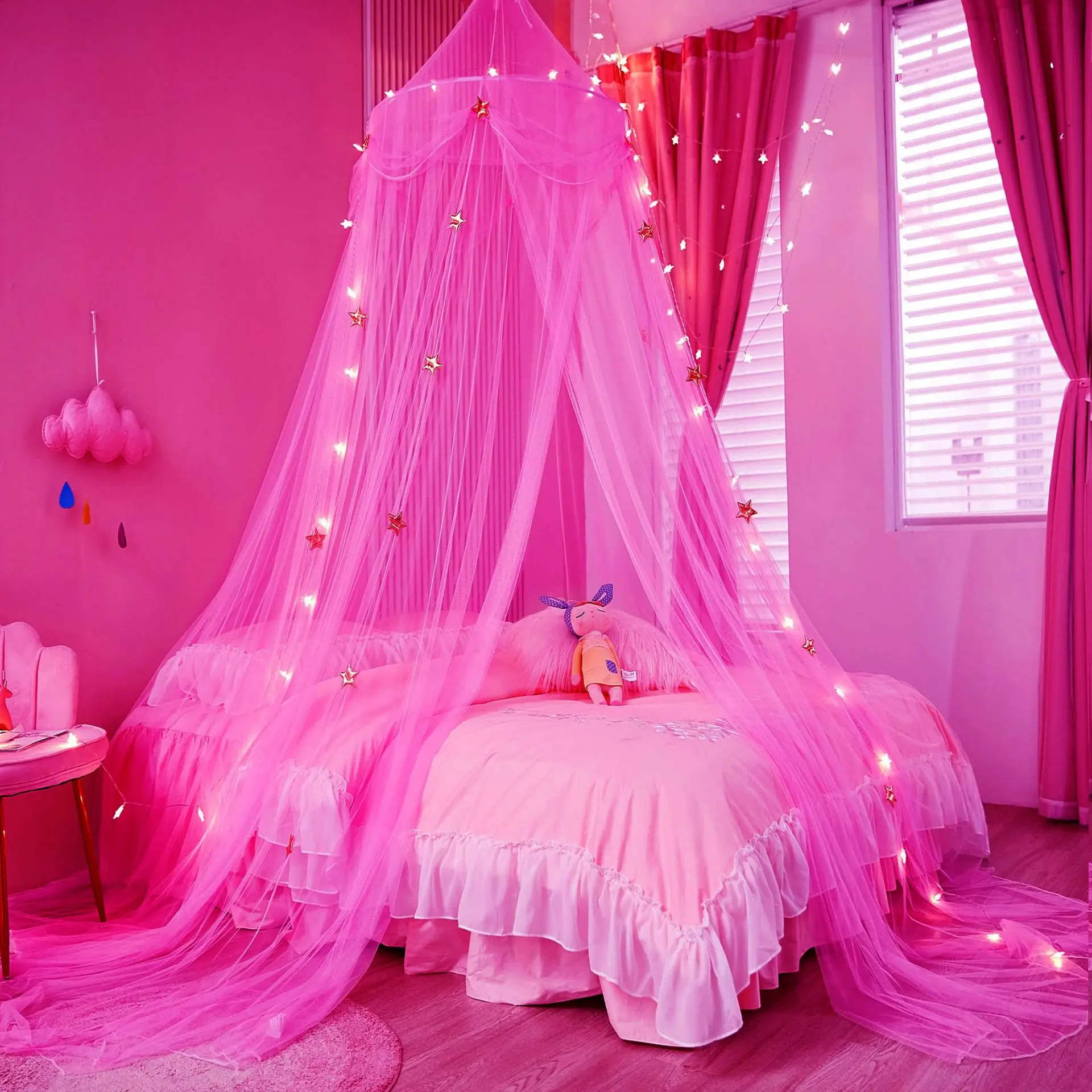 Mosquito Net Bed Canopy For Girls Room With Led Light Curtains DIY Princess Decor With Butterflies Design