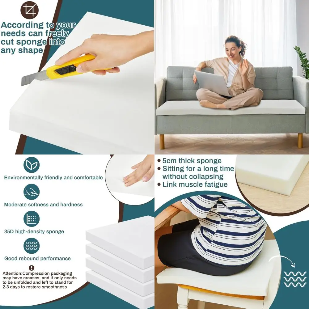 

4-Piece 3 Thick 24x24 High-Density Upholstery Foam for Seat Cushions, Patio Furniture, Dining Chairs, and DIY Projects