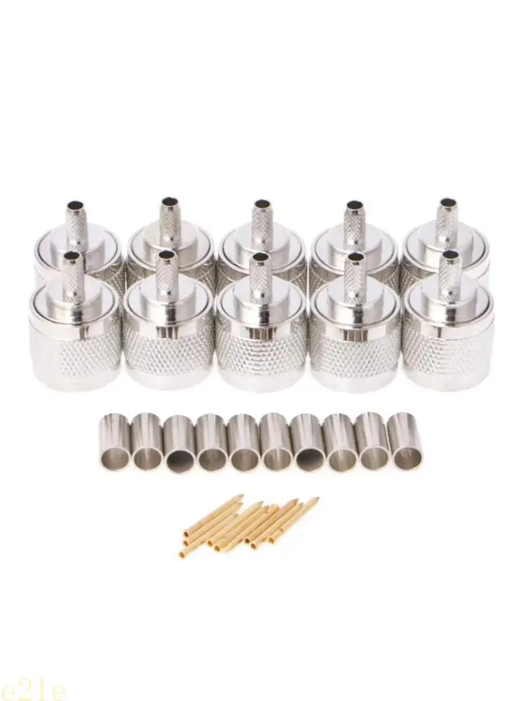 

E21E 10Pcs N Male Plug Crimp RG58 RG142 LMR195 RG400 Coaxial Cable Straight Connector