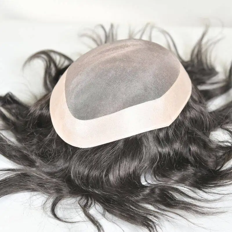 قاعدة أحادية ودانتيل + PU مجموعة شعر مستعار للرجال D7-3 |   قطعة شعر بشري 100% بديلة بعقدة مبيضة