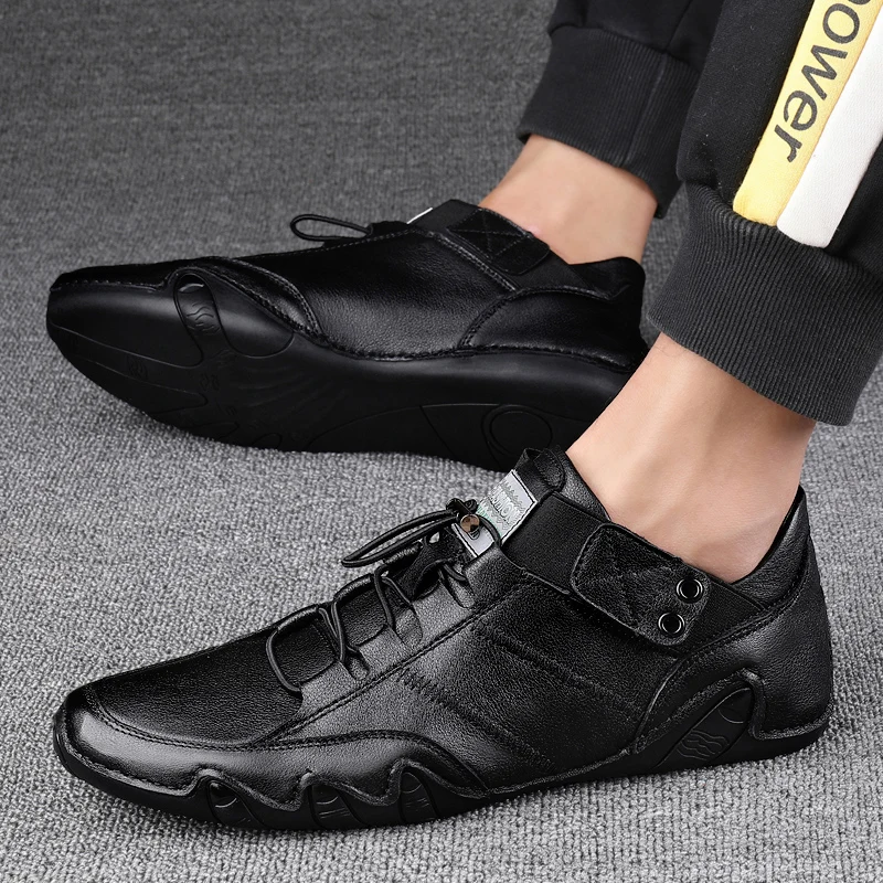 Men Casual Shoes Handmade Leather Loafers Comfortable Men\'s Shoes Quality Split Leather Flat Moccasins Men Sneakers