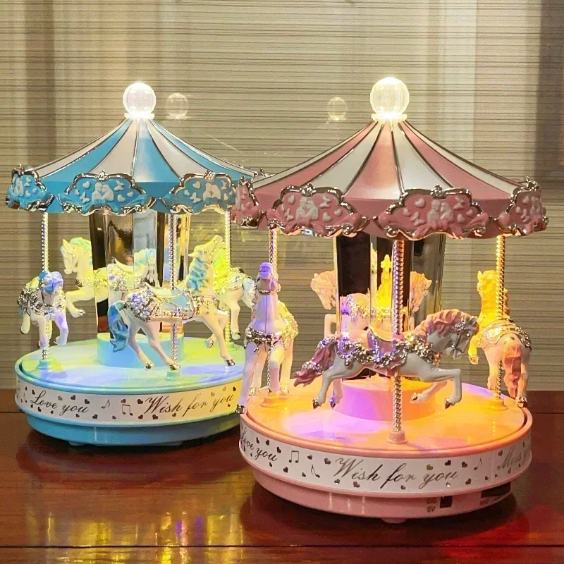 New Carousel Music Box, Creative Bedroom Home Furnishings Desktop Decorations Christmas Birthday Gift for Girls and Children